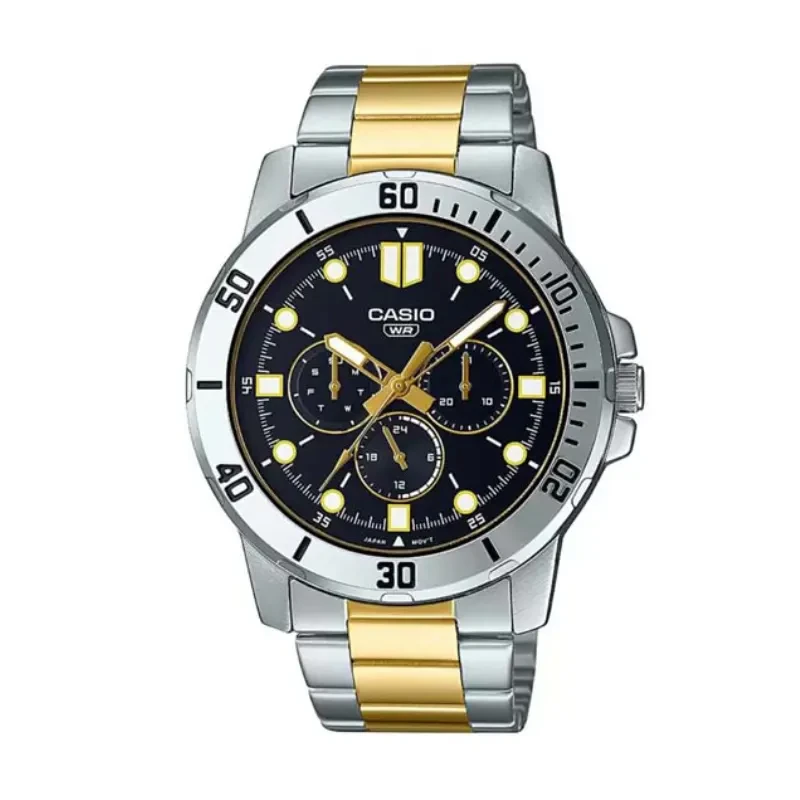 Casio Enticer Multifunction Black Dial Two-Tone Men's Watch- MTP-VD300SG-1E